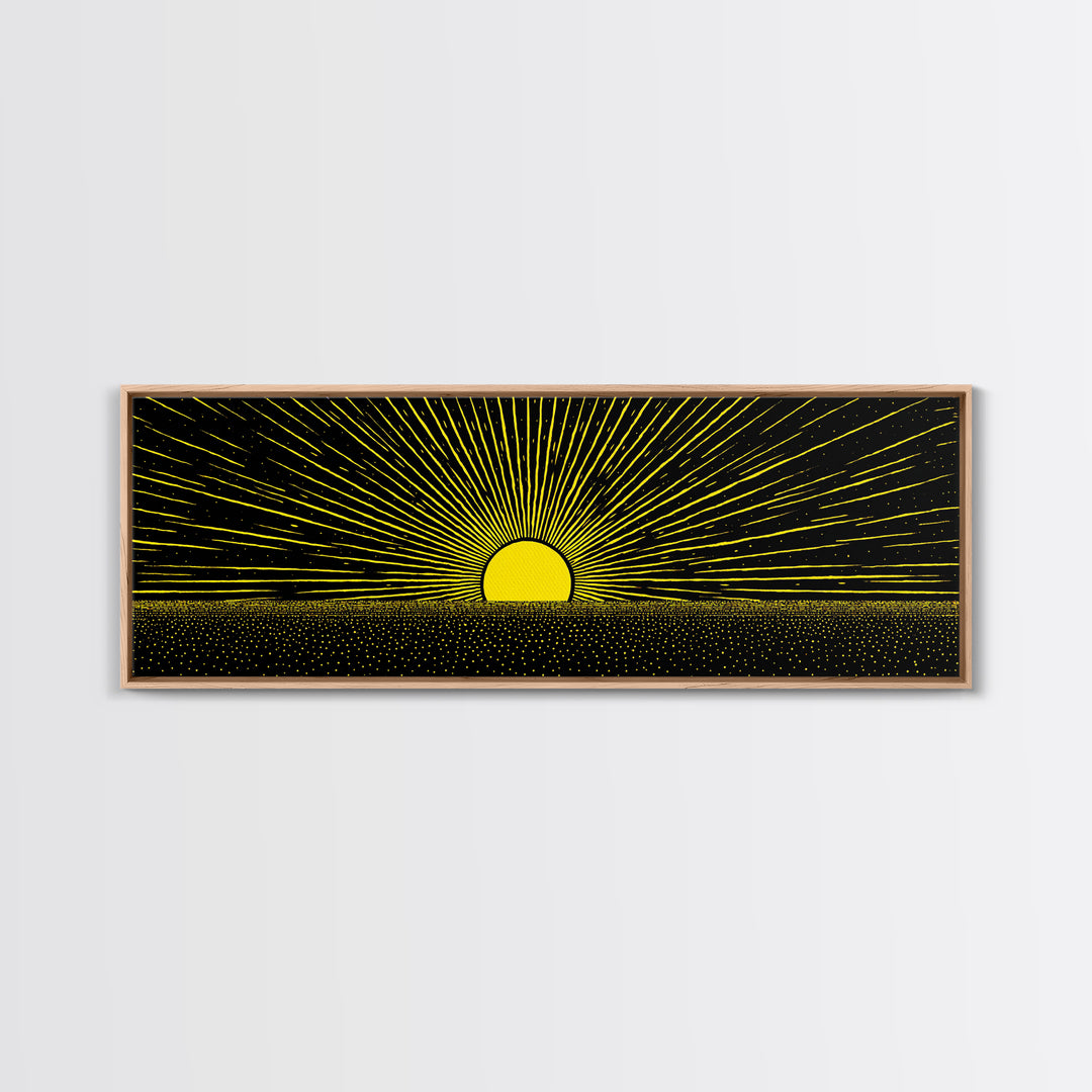Minimal Golden Sunrise Rays Wall Art, Black And Gold Abstract Landscape, Modern Canvas Decor For Office Or Living Room Gift