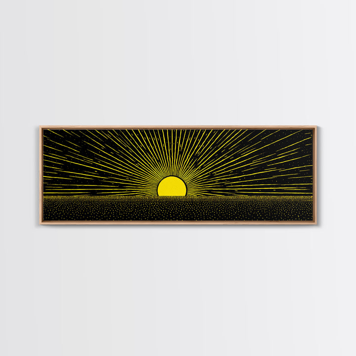 Minimal Golden Sunrise Rays Wall Art, Black And Gold Abstract Landscape, Modern Canvas Decor For Office Or Living Room Gift