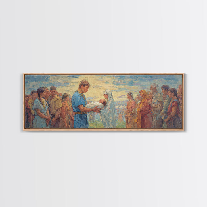 Serene Biblical Gathering Wall Art, Jesus Blessing Scene, African Inspired Spiritual Canvas Decor For Christian Home Gift