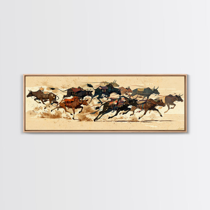 Galloping Horse Race Canvas Print, Dynamic Riders Wall Art, Southwestern Desert Scene, Equestrian Decor For Living Room Art