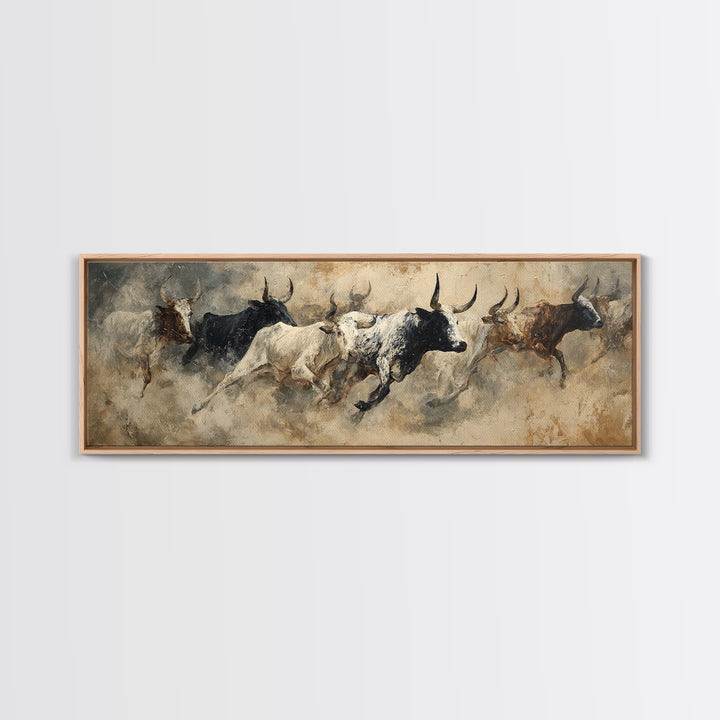 Charging Bulls Abstract Wall Art, African Safari Art, Earth Tone Canvas Print, Rustic Living Room Decor, Statement Wall Decor