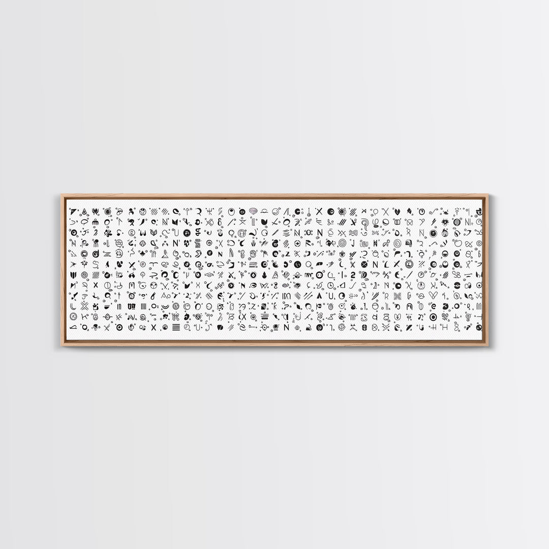 Black Ink African Symbols Pattern Canvas Print, Minimalist Tribal Wall Decor, Abstract Ethnic Art, Modern Office Art Print