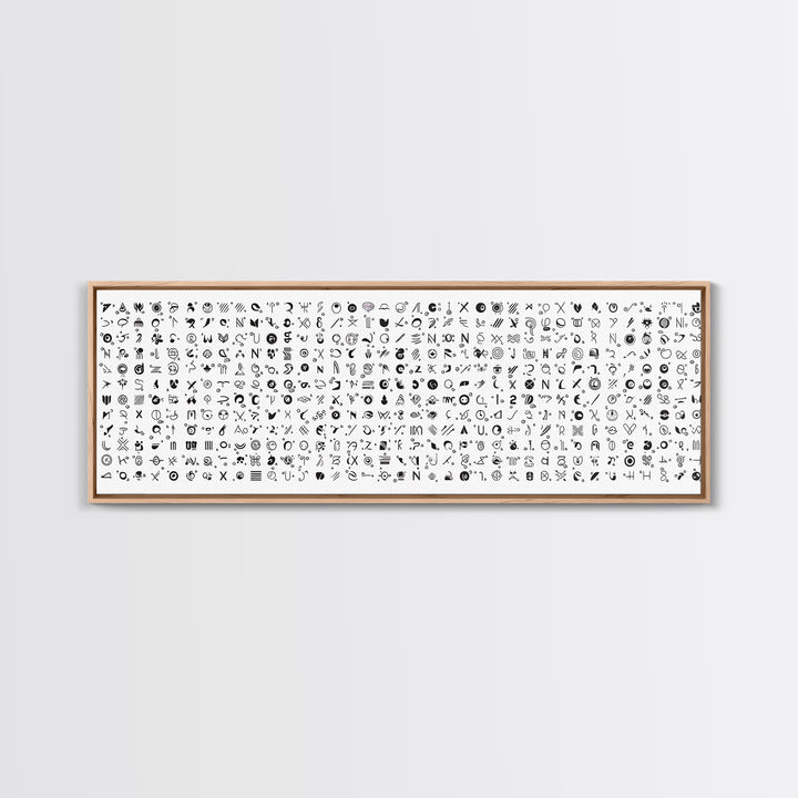 Black Ink African Symbols Pattern Canvas Print, Minimalist Tribal Wall Decor, Abstract Ethnic Art, Modern Office Art Print