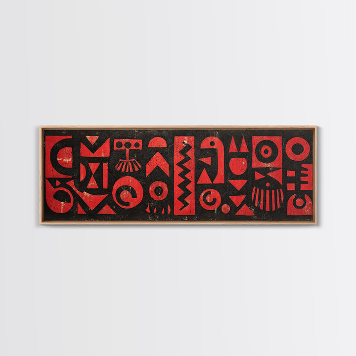 Red And Black African Tribal Glyphs Wall Art, Bold Geometric Canvas Decor, Afrocentric Symbols, Modern Ethnic Art Print Decor