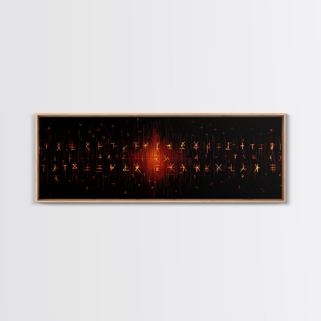 Glowing Orange African Rune Symbols Canvas Print, Mystical Black Wall Decor, Ancient Tribal Signs, Spiritual Art Print Gift