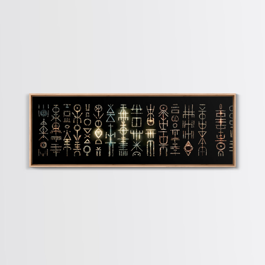 Illuminated African Tribal Icons Wall Art, Gold And Teal Symbol Pattern, Afrocentric Decor, Modern Cultural Art Print Gift