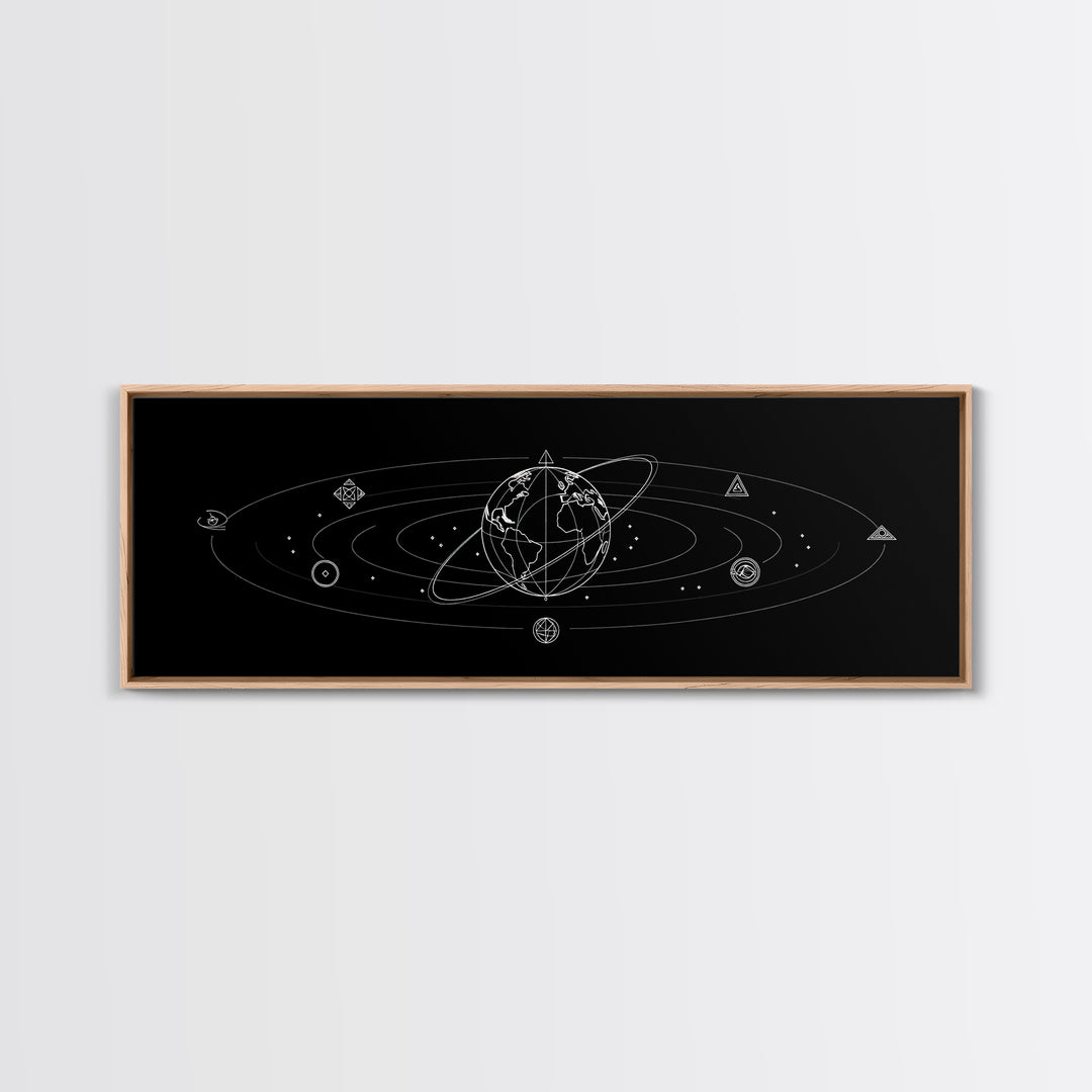Minimal Celestial Orbit Diagram Wall Art, Black And White Space Poster, Modern Astronomy Decor, Geometric Gallery Print Gift