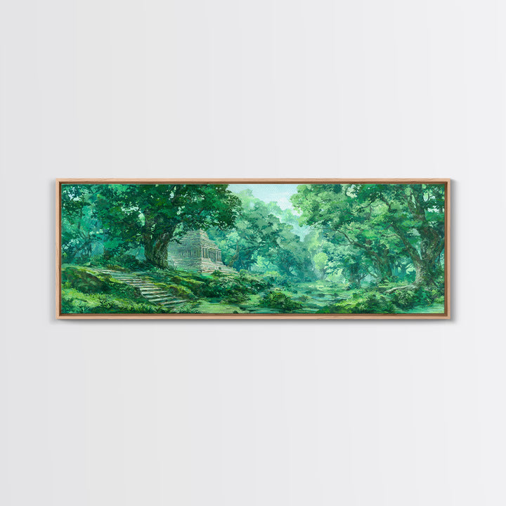 Sunlit Emerald Forest Path Wall Art, Green Nature Canvas Print, Dreamy Woodland Landscape Decor, Living Room Wall Decor Gift