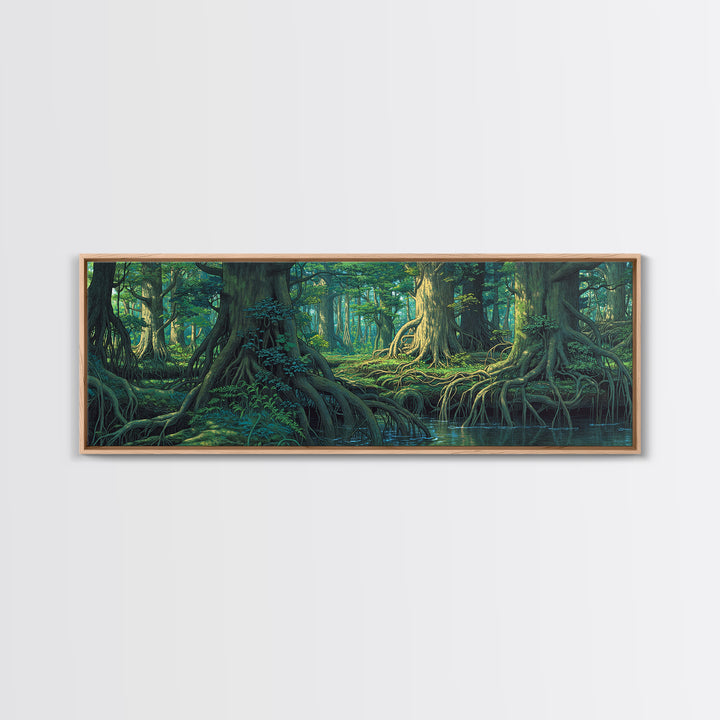 Ancient Mangrove Trees And Reflections Canvas Print, Green Forest Wall Art, Nature Scene Decor, Large Living Room Decor Gift
