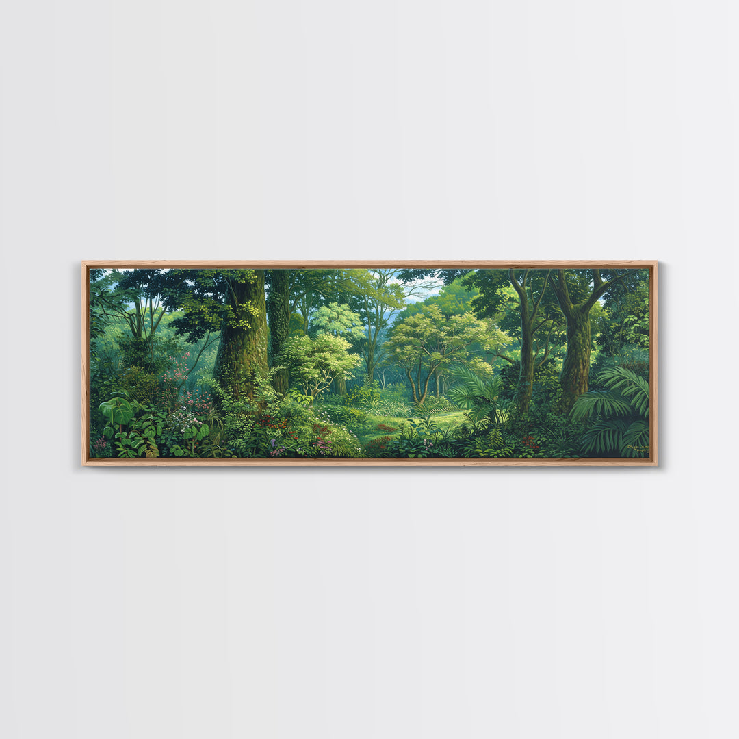 Bright Rainforest Garden Clearing Wall Art, Green Nature Canvas Print, Tropical Landscape Decor, Dreamy Home Decor Gift Idea