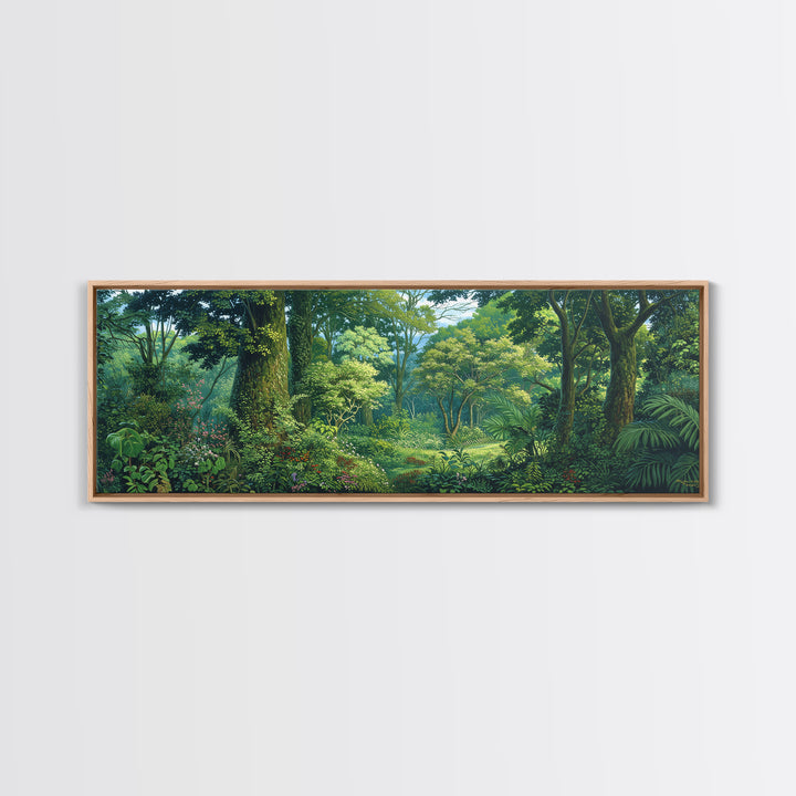 Bright Rainforest Garden Clearing Wall Art, Green Nature Canvas Print, Tropical Landscape Decor, Dreamy Home Decor Gift Idea