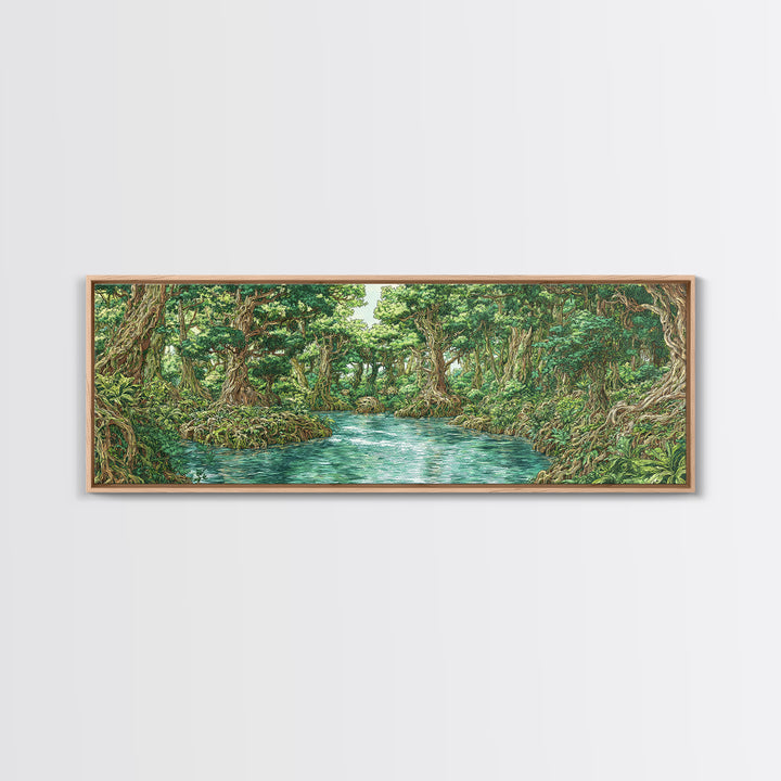 Turquoise River Through Lush African Jungle Canvas Print, Nature Scene Art, Safari Wall Decor, Green Boho Living Room Art