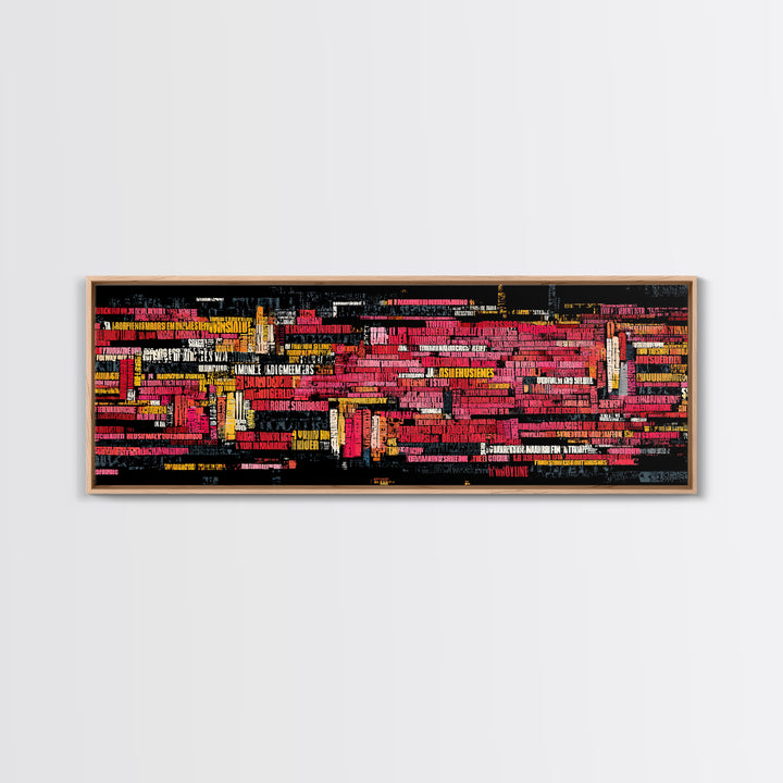 Neon Abstract City Skyline Wall Art, Modern African Inspired Typography, Urban Black Art Decor, Bold Red Yellow Canvas Print