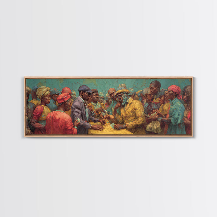 African Community Market Negotiation Wall Art, African American Art, Cultural Canvas Print, Tribal Decor, Bold Home Decor