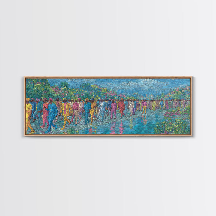 Colorful Riverside Crowd Abstract Wall Art, African Inspired Canvas Print, Modern Art, Vibrant Home Decor, Large Wall Art
