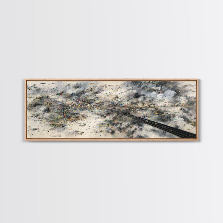 Abstract Aerial Rail Cityscape Wall Art, Urban Wall Art, Modern Canvas Print, Gray Black Statement Office Decor, Large Art