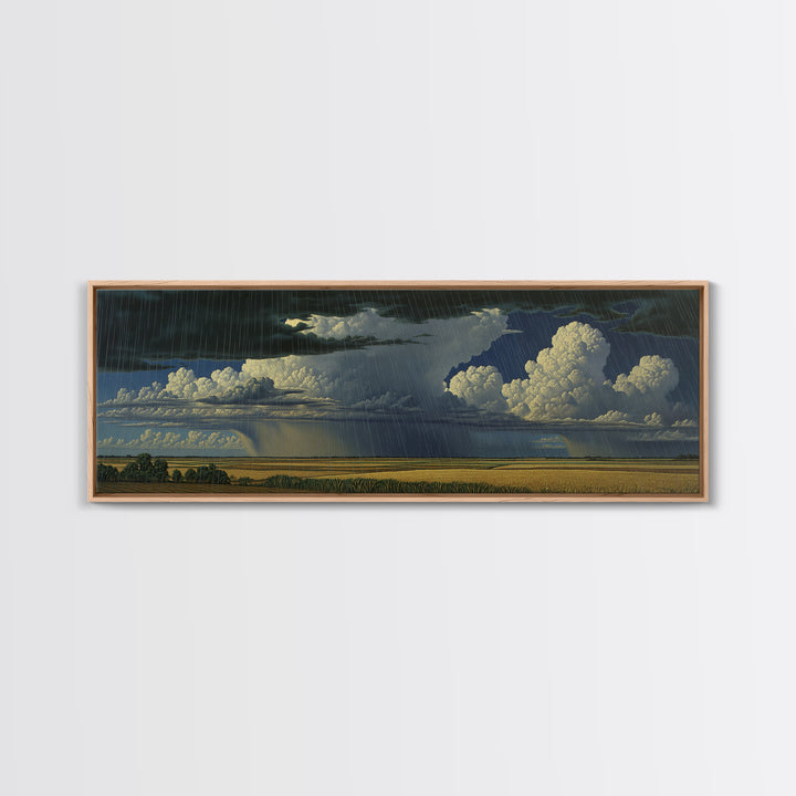 Rain Swept Plains With Thunderclouds Framed Canvas Print, African Landscape, Stormy Nature Scene Art, Large Wall Art Decor