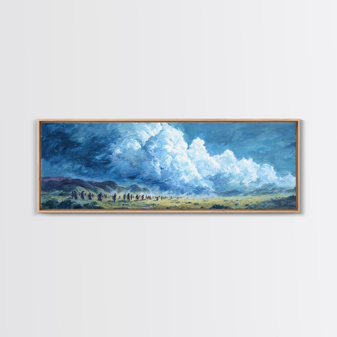 Blue Cloud Procession Wall Art, African Landscape Painting, Modern Canvas Decor, Serene Safari Living Room Art Print Gift