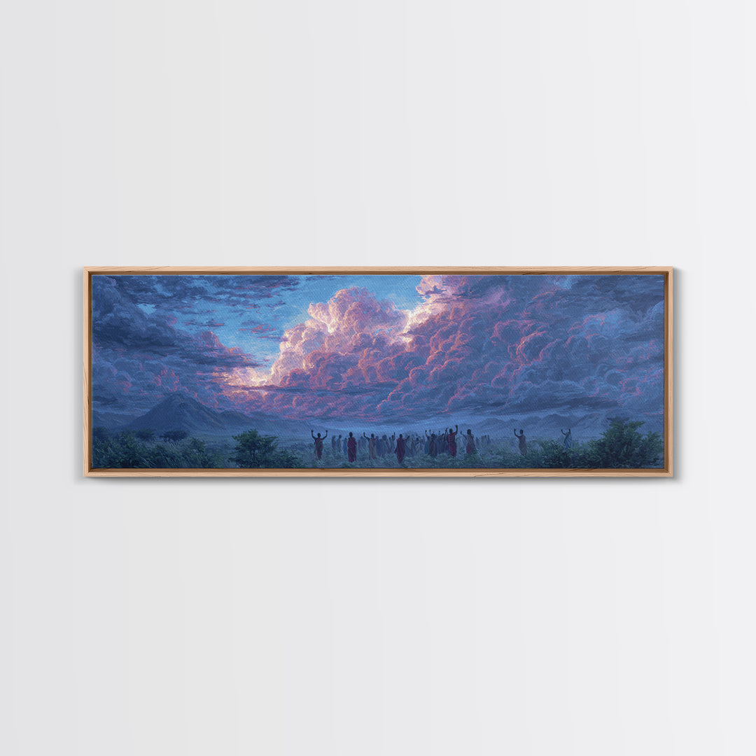 Purple Storm Gathering Wall Art, African Tribal Landscape Painting, Mystical Cloud Canvas Decor, Cultural Home Decor Gift