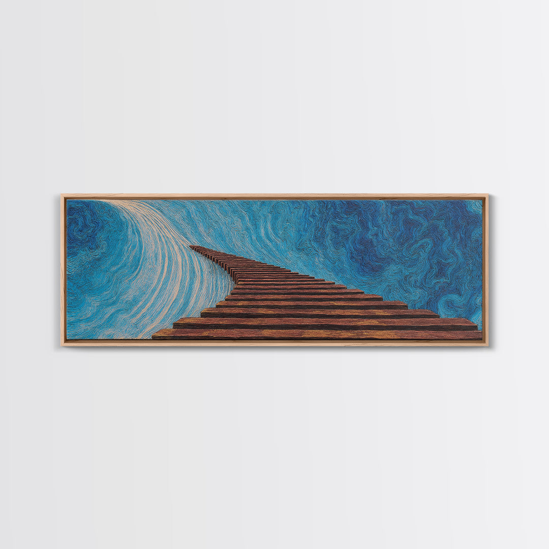 Surreal Wooden Stairway To Blue Sky, Abstract African Inspired Wall Art, Modern Canvas Art, Large Home Decor Gift, Statement Wall Decor