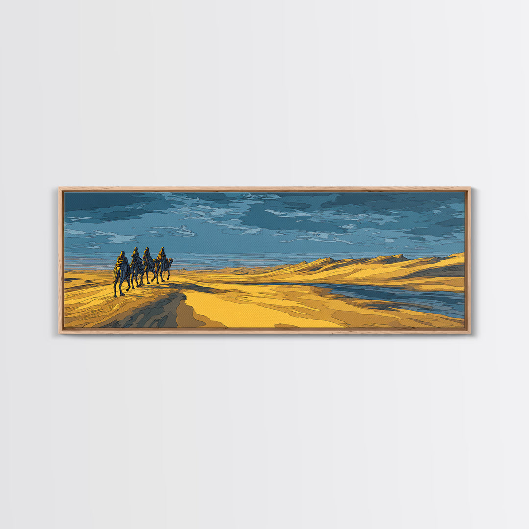 Blue And Gold Desert Riders By Water, African Safari Art Wall Art, Serengeti Landscape, Modern Home Decor, Unique Travel Gift