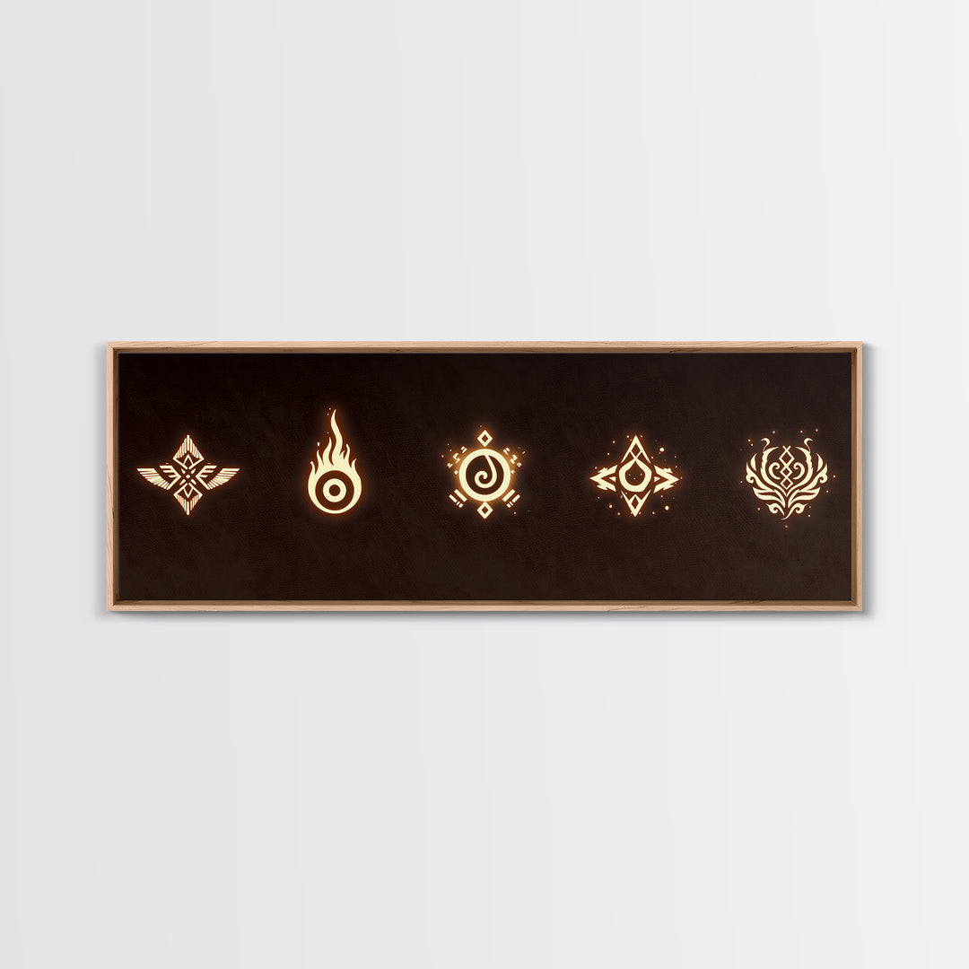 Glowing Tribal Element Symbols Wall Art, African Tribal Decor, Spiritual Canvas Print, Mystic Boho Home Decor Gift For Him
