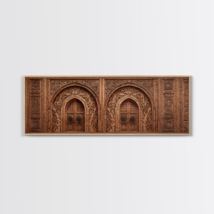 Carved Moroccan Double Door Framed Canvas Print, African Home Decor, Ethnic Wall Decor, Boho Wall Decor, Housewarming Gift