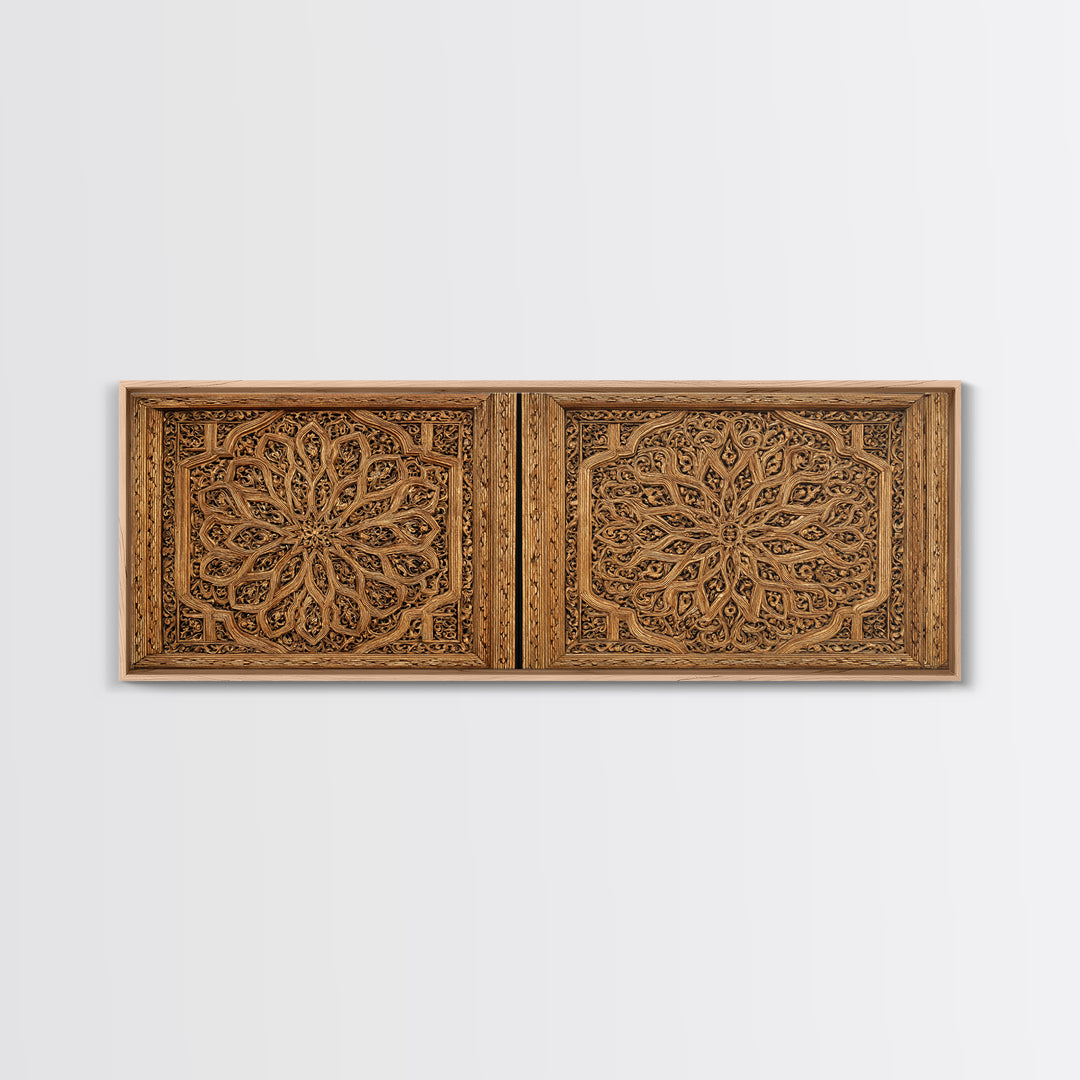 Intricate Carved Floral Panel Framed Canvas Print, African Home Decor, Textured Art Print, Elegant Home Decor, Statement Wall Art