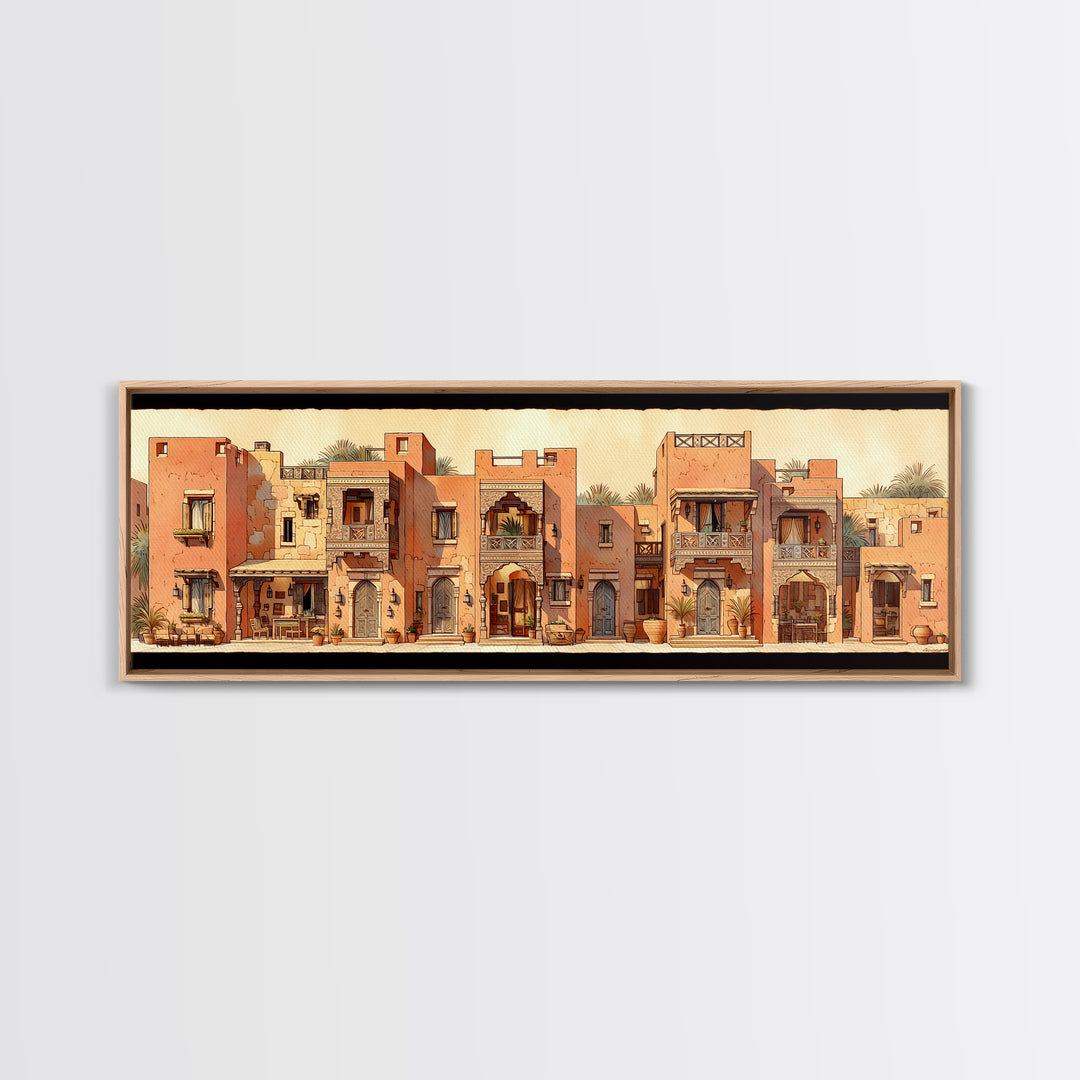 Terracotta Desert Town Facades Wall Art, Moroccan Architecture Poster, African Home Decor, Modern Canvas Print, Boho Wall Decor
