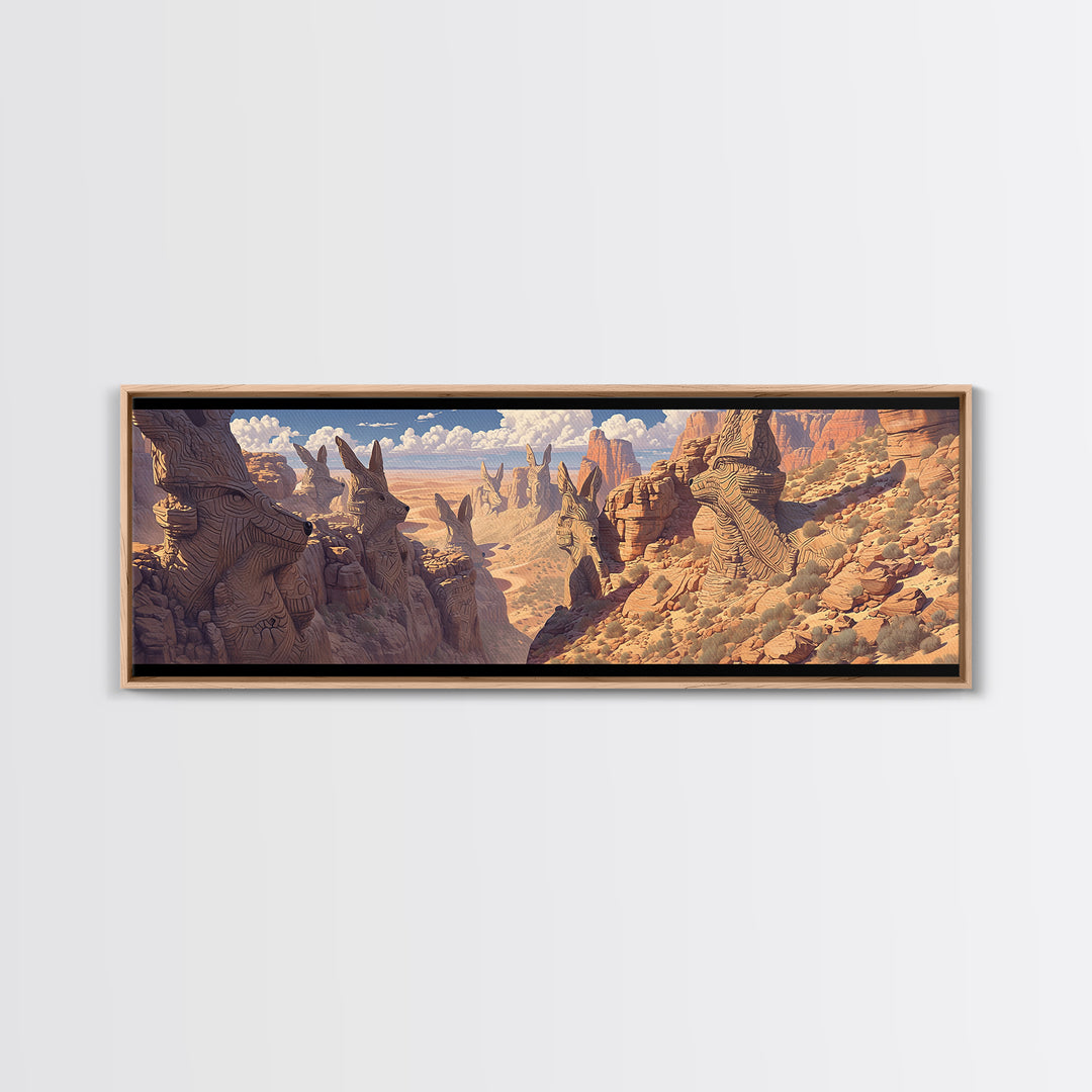 Carved Canyon Faces And Monument Valley Cliffs Wall Art, African Inspired Tribal Landscape Decor, Fantasy Canvas Print Gift