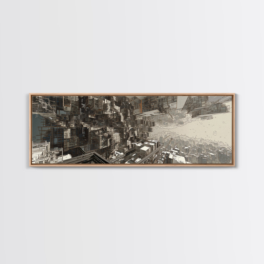 Futuristic Abstract Cityscape Corridor Wall Art, Urban Wall Art, Modern Canvas Art, Digital Art, Statement Wall Decor, Office Art
