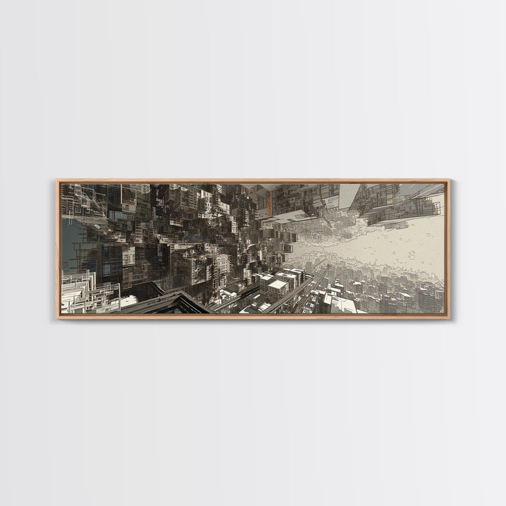 Futuristic Abstract Cityscape Corridor Wall Art, Urban Wall Art, Modern Canvas Art, Digital Art, Statement Wall Decor, Office Art