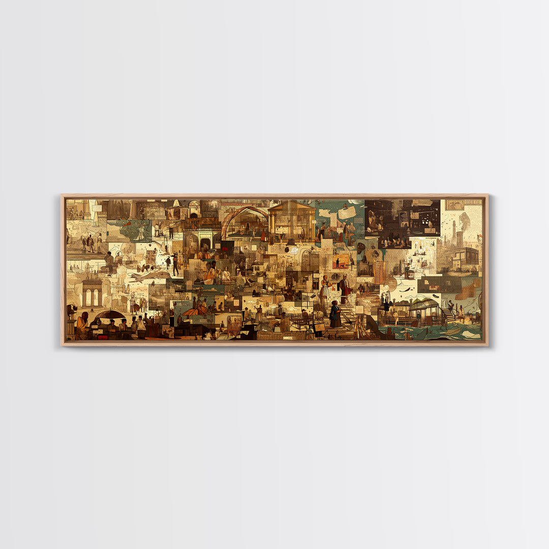Sepia African Urban Collage Canvas Print, City Market Architecture, Modern African Art Decor, Neutral Living Room Artwork