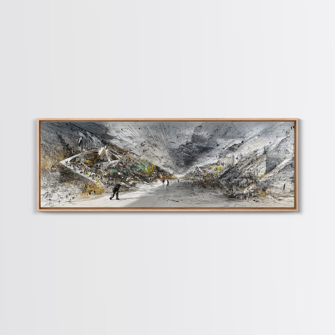 Monochrome African Modern Hall Canvas Print, Grand Interior Crowd Scene, Abstract Architecture Wall Art, Large Office Decor
