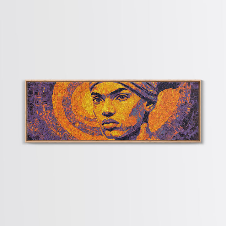 Bold African Woman Geometric Portrait Canvas Print, Abstract Wall Art, Afrocentric Decor, Orange Purple Statement Piece Gift