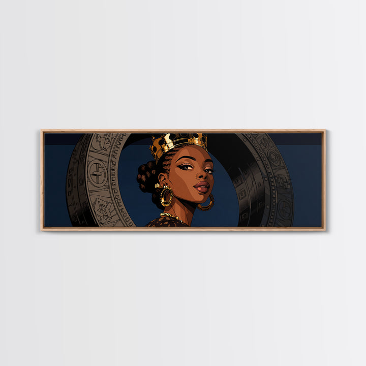 Regal African Queen Portrait With Crown, Afrocentric Wall Art, Black Woman Canvas Print, African American Art Decor Gift