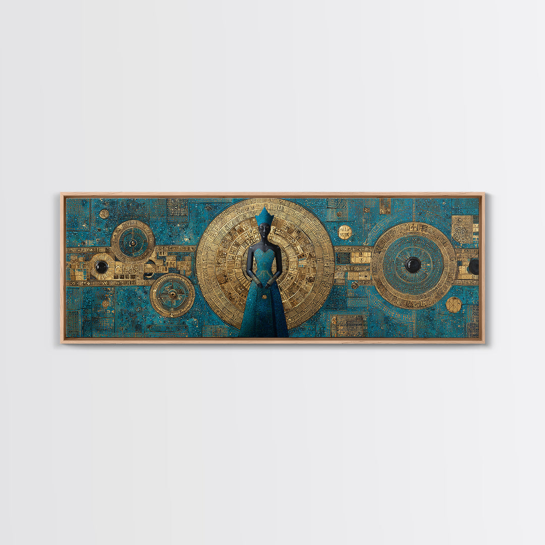 Blue And Gold African Goddess Figure, Geometric African Wall Art, Luxury Canvas Print, Afrocentric Living Room Decor Gift