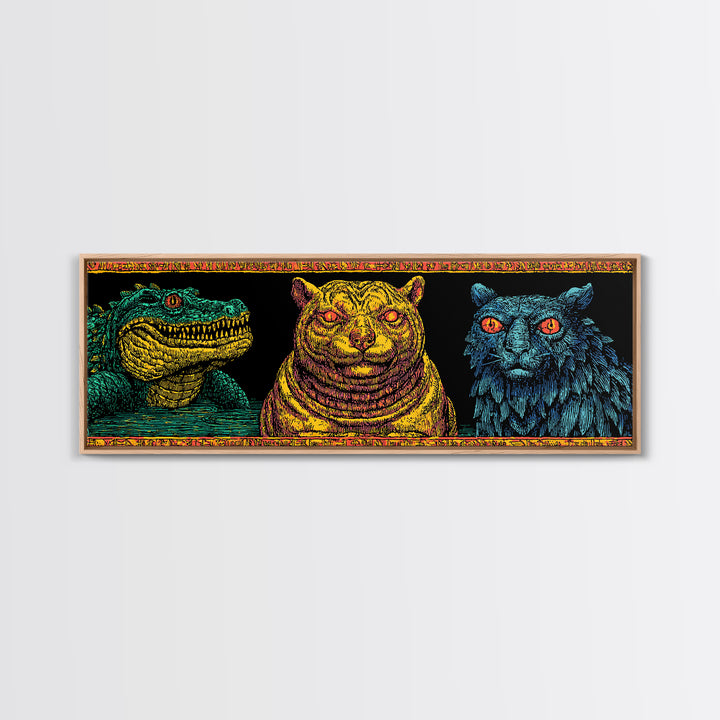 Crocodile Jaguar And Black Panther Portraits, African Safari Art Canvas Print, Jungle Wall Art, Bold Animal Home Decor Gift