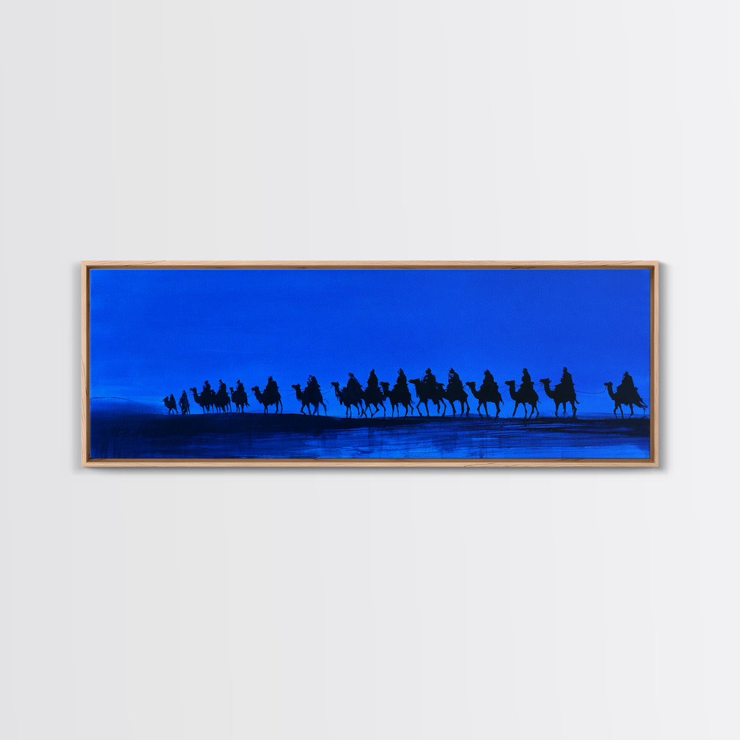 Blue Desert Camel Caravan Silhouette Wall Art, African Safari Art Print, Tuareg Travel Decor, Sahara Landscape Canvas Print