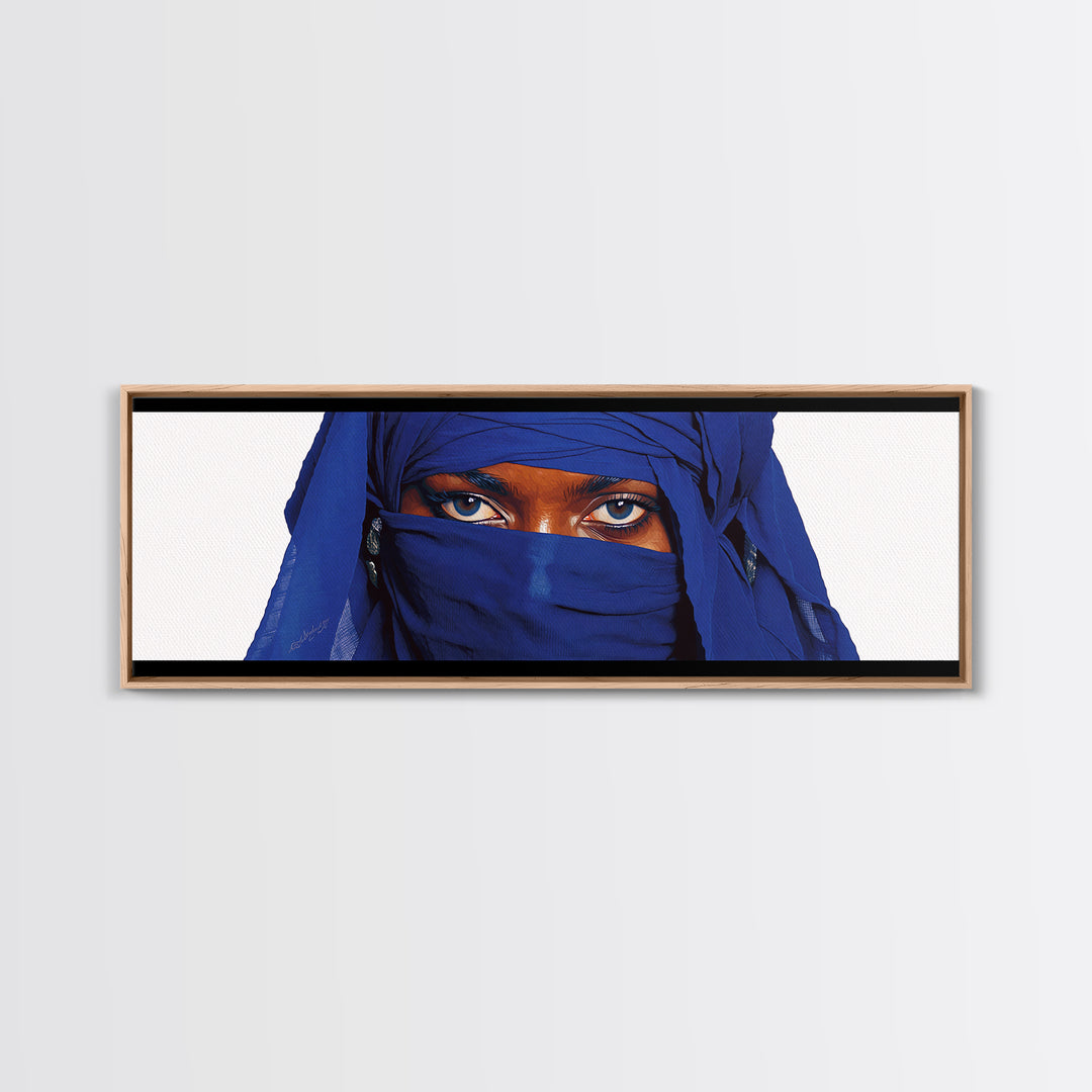 Blue Veiled Woman Eyes Portrait Wall Art, African Woman Art Print, Elegant Black Beauty Decor, Tuareg Canvas Print Gift For Her