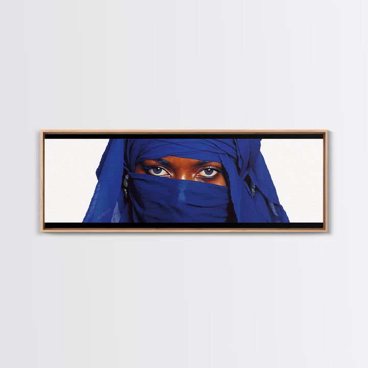 Blue Veiled Woman Eyes Portrait Wall Art, African Woman Art Print, Elegant Black Beauty Decor, Tuareg Canvas Print Gift For Her