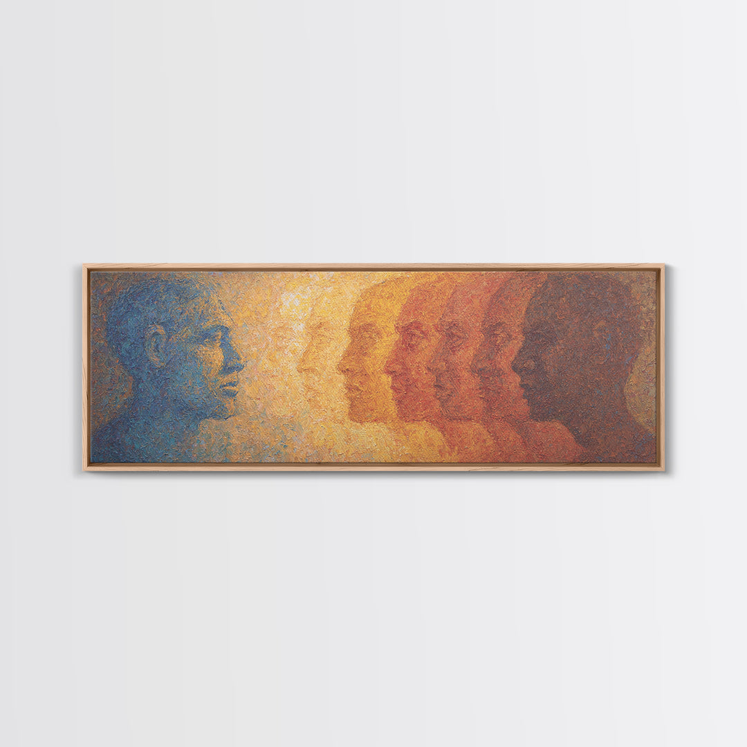 Blue And Amber African Faces Wall Art, Afrocentric Portrait, Modern Black Culture Decor, Abstract Panoramic Canvas Home Gift