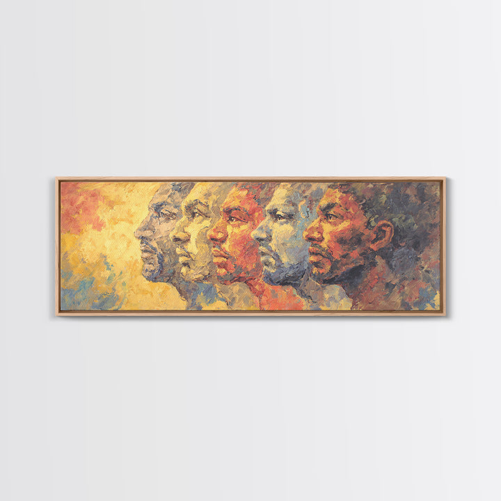 Textured African Ancestral Profiles Canvas Print, Afrocentric Wall Decor, Black History Portrait, Panoramic Art Gift For Home