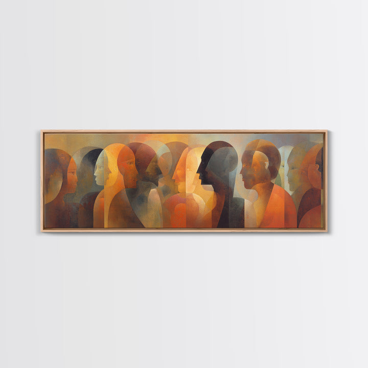 Layered African Dialogue Wall Art, Modern Afrocentric Abstract Faces, Black Culture Decor, Earth Tone Panoramic Print For Living Room