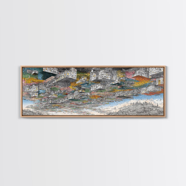 Abstract African Coastal City Wall Art, Urban Landscape Sketch, Modern Black Culture Decor, Panoramic Travel Print Home Gift