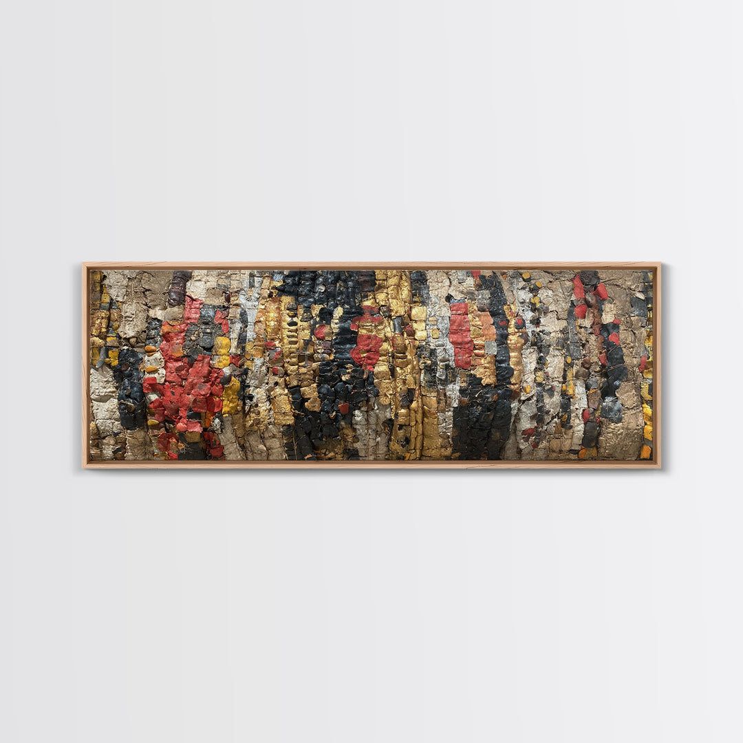 Textured Tribal Figures In Red Black And Gold Wall Art, African Abstract Painting, Afrocentric Decor, Cultural Canvas Print