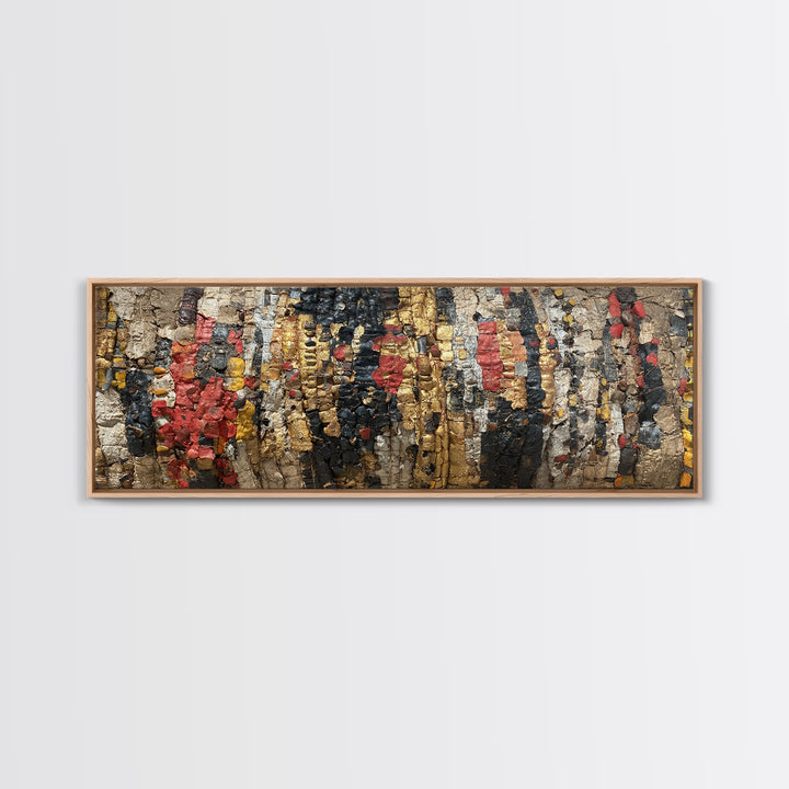 Textured Tribal Figures In Red Black And Gold Wall Art, African Abstract Painting, Afrocentric Decor, Cultural Canvas Print