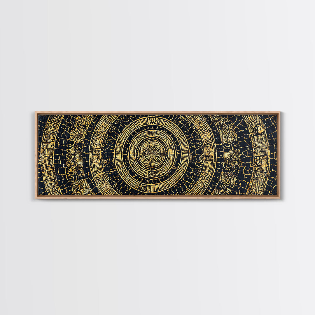 Gold Tribal Mandala On Black Canvas Print, African Patterns, Geometric Wall Art, Luxury Afrocentric Home Decor Gift For Him