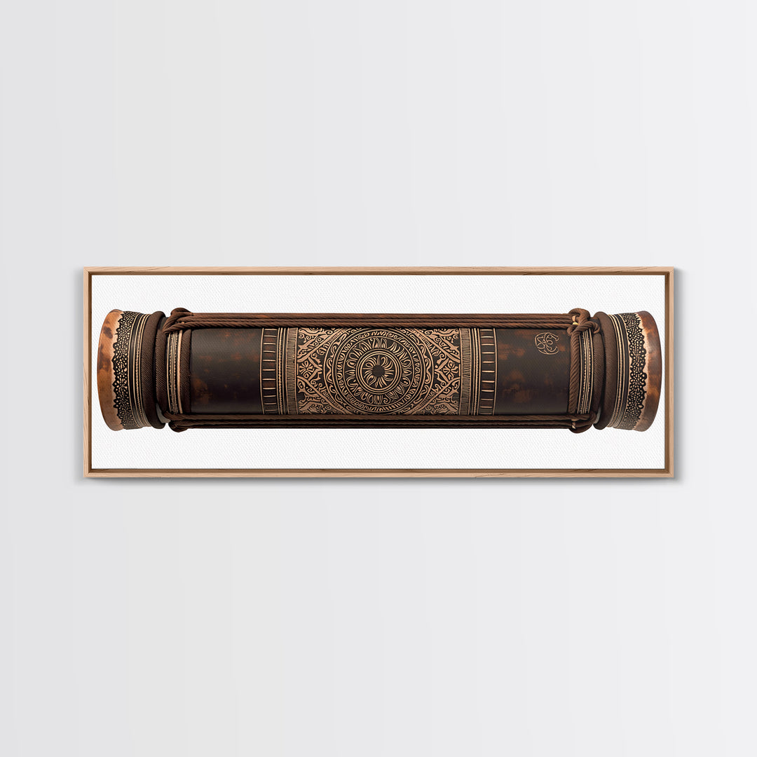 Carved Tribal Drum Cylinder In Brown Wood Canvas Print, African Sculpture Art, Ethnographic Wall Decor, Handmade Style Gift