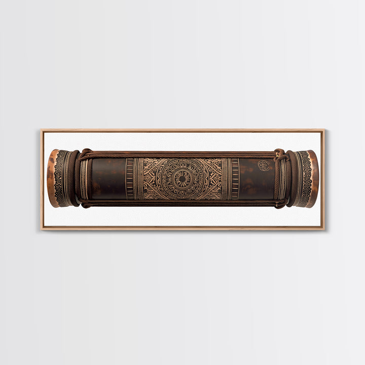 Carved Tribal Drum Cylinder In Brown Wood Canvas Print, African Sculpture Art, Ethnographic Wall Decor, Handmade Style Gift